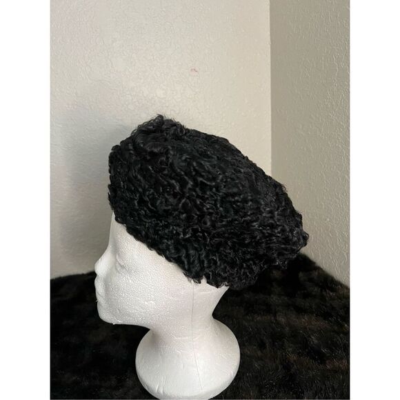 Vintage black hat Persian lamb hat cap John Fredrick's os